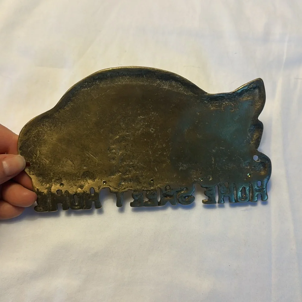 Vintage brass Cat Wall Decor with Hooks